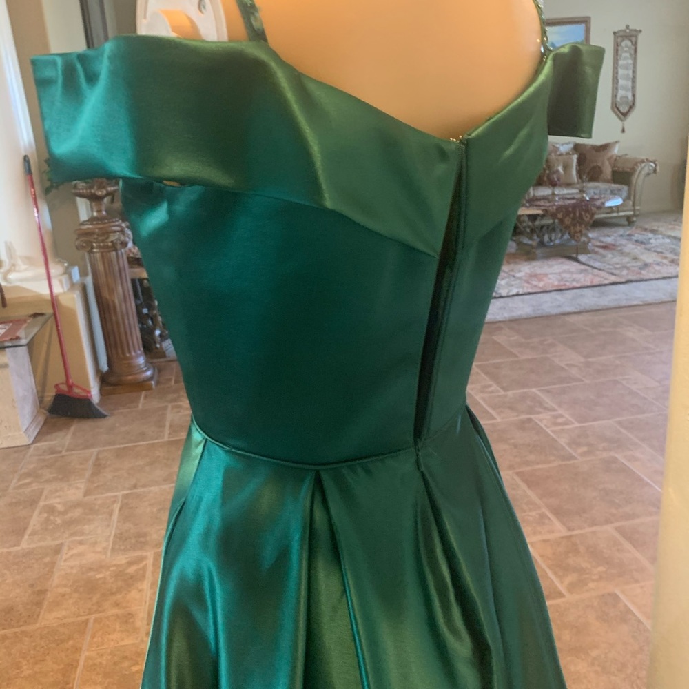 Emerald over the shoulder dress